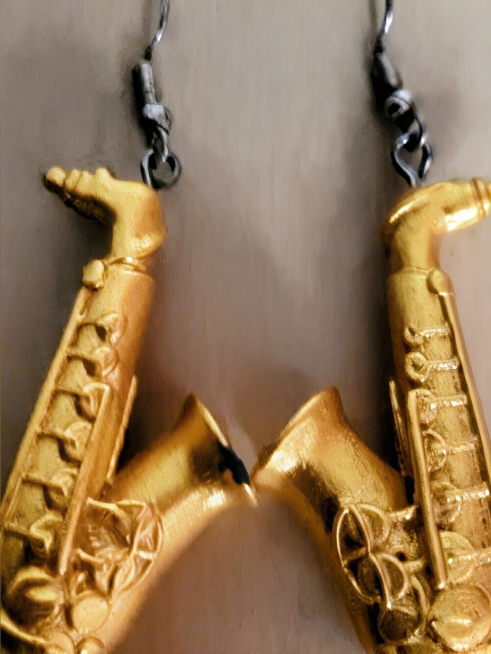 Gold Saxophone Dangle Earrings for Men - Musical Charm Accessory